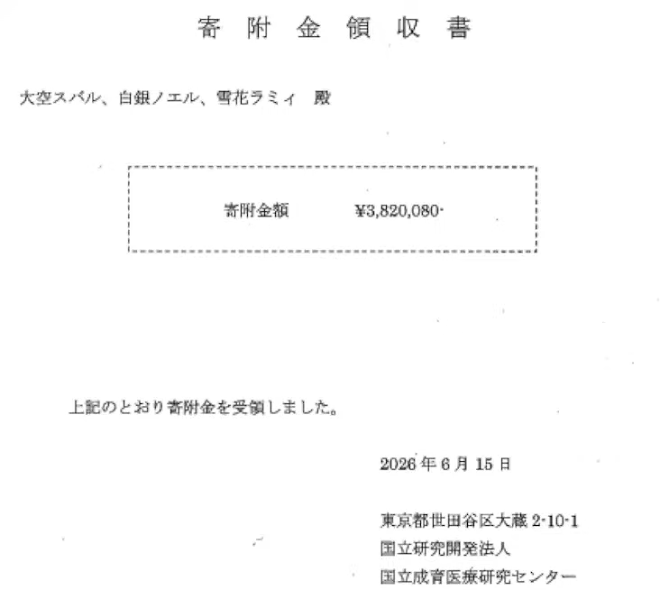 寄付の領収書